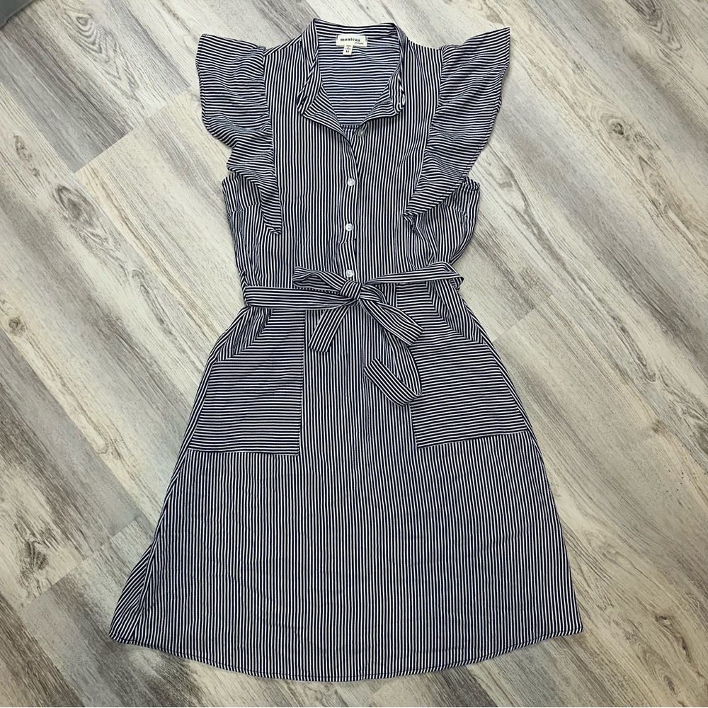 Monteau LA Navy & White Stripped Above Knee Sleeveless Dress Size M